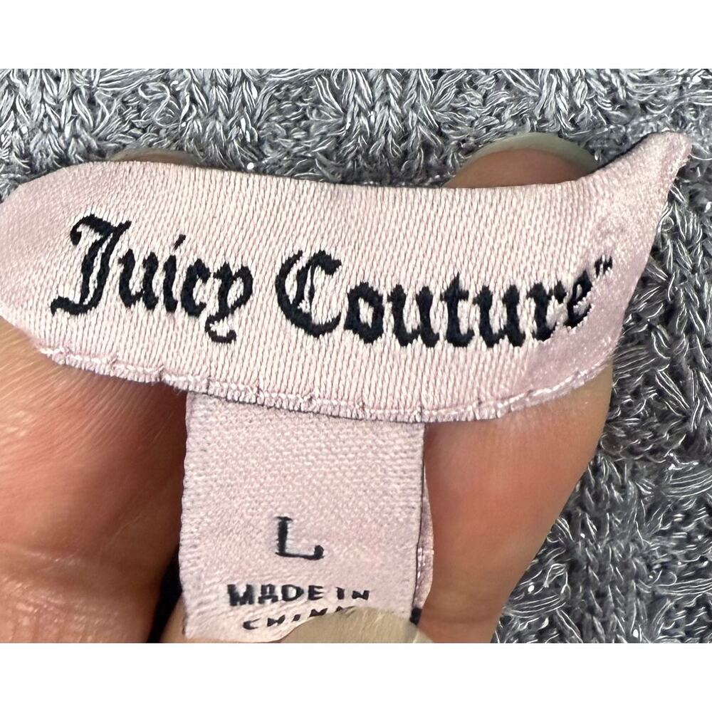 Juicy Couture Knit Top Women L Gray V Neck Long Sleeve Waffle Knit Pullover - Picture 3 of 9